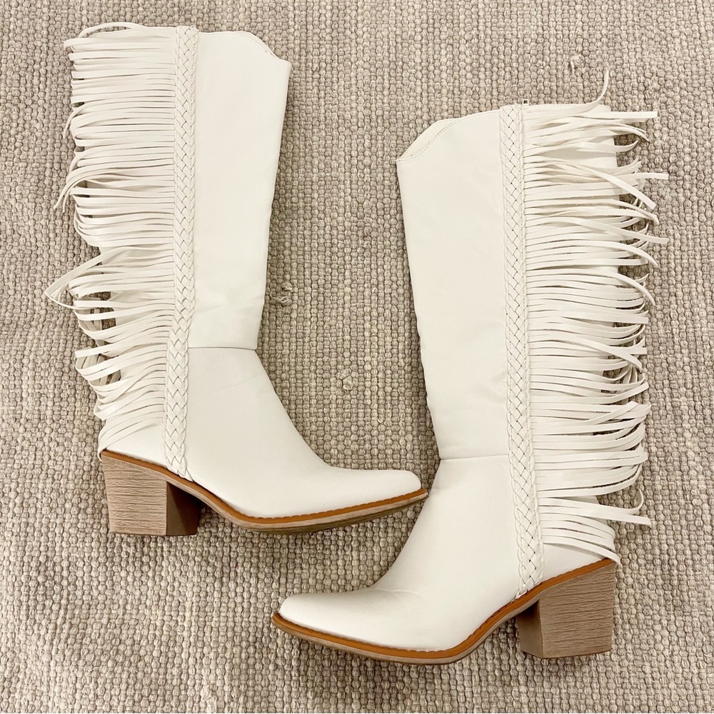 White Fringe Cowboy Boots